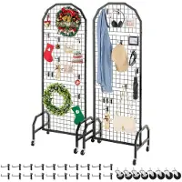 Vevor 2-pack väggpaneler med rutnät, 600 x 1640 mm trådgallerpaneler, flyttbar konsthylla med hjul och 20 krokar, svart rutnät i kolstål för hantverksutställning, dekor, förvaring, anslagstavla