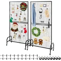 Vevor 2-pack väggpaneler med rutnät, 898 x 1798 mm trådgallerpaneler displayställ, flyttbar konstdisplayhylla med hjul och 10 krokar, svart kolstålsvägg för hantverksutställning, dekor, förvaring, ans