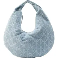 Calvin Klein Allover Emblem Logo Denim Crescent Bag