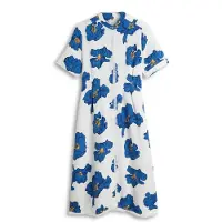 Tommy Hilfiger Frayed Linen Blend Midi Shirt Dress