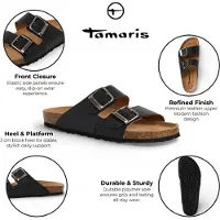 Tamaris Herr Svarta Läder Slip-On Footbed Toffelsandaler