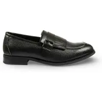 Infinity Leather Herr Loafers med svarta fransar i konstläder och munkrem