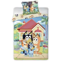 Licens Bluey sängkläder - 100% bomull - Barnbäddset 140x200 cm - Bluey och familjen - Beige baksida