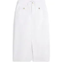 Tommy Hilfiger Gold Tone Button White Denim Midi Skirt