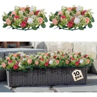 Vevor Konstgjord roskrans, 340 mm diameter konstgjord blomkrans med rosa och vita rosor, blomsterarrangemang mittpunkt för alla hjärtans dag, mors dag, fest, bröllop och heminredning, 10 st