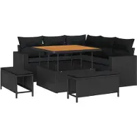 vidaXL Trädgårdsoffset med kudde 9 pcs Svart konstrotting