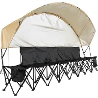 Vevor Bärbar Hopfällbar Bänk, 6-sits Fotbollsbänk med Förvaringsfickor Mugghållare &amp; Bärväska, Lätt Sidlinjesittplatser med Solskydd för Fotboll, Baseboll, Camping, Utomhusevenemang, Svart