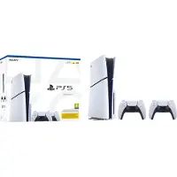Sony PlayStation 5 E-chassi (Slim) + 2x DualSense trådlös handkontroll vit