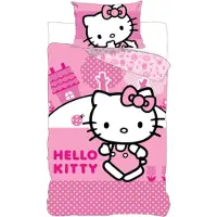 Licens Hello Kitty påslakanset - 100% bomull - Barnpåslakanset 140x200 cm - Ljusrosa