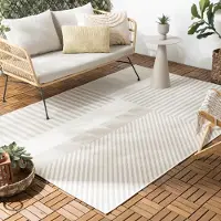 De Onlinewinkelier b.v. Utomhusmatta | Capri Lines beige/gräddvit hos Volero | 200x290 cm | Återvunnen polyester | Asymmetrisk | Rektangulär | Plattvävd