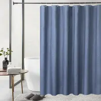 Damaiya11 Lyxigt Duschdraperi i Linne med Krokar Badrum Vattentätt Tjockt Tyg Badgardiner Badkar Stor Badskydd 180*180cm blå