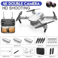 Prisma 2023 Ny E88 RC Mini Drone 4K vidvinkel enkel/dubbel kamera Optisk flödespositionering WiFi FPV Helikopter Fällbar Selfie Quadcopter Leksakspresent dual camera 3 battery grå