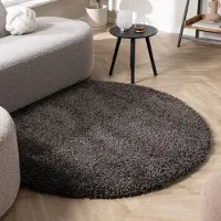 Studio Clarice Rund fluffig matta | Yves antracit hos Volero | Ø 120 cm | Syntet | Enfärgad | Rund | Hög lugg