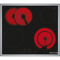 Bosch Serie | 6 PKN645FP2E - Keramisk häll - 4 kokplattor - Fördjupning - bredd: 56 cm - djup: 49 cm - med kanter i rostfritt stål - svart
