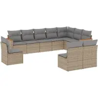 vidaXL Soffgrupp för trädgård med dynor 10 delar mixbeige konstrotting
