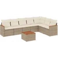 vidaXL Matgrupp för trädgården med dynor 8 delar beige konstrotting