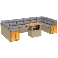 vidaXL Loungegrupp för trädgården m. dynor 11 delar beige konstrotting