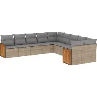 vidaXL Soffgrupp för trädgård med dynor 10 delar beige konstrotting