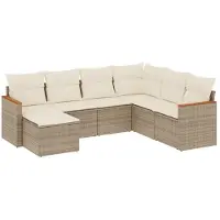 vidaXL Matgrupp för trädgården med dynor 7 delar beige konstrotting