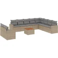 vidaXL Loungegrupp för trädgården m. dynor 11 delar beige konstrotting