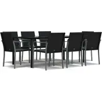 vidaXL Matgrupp för trädgården med dynor 9 delar konstrotting & stål