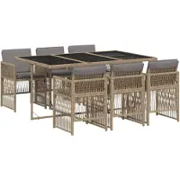 vidaXL Matgrupp för trädgården med dynor 7 delar mixbeige konstrotting