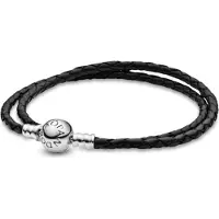 Pandora Moments Double Black Leather armband 590745CBK-D3
