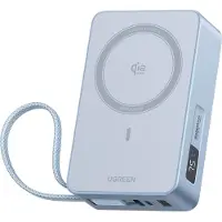 UGREEN MagFlow Qi2.2 25 W Magnetic Wireless Powerbank with Retractable Cable PowerBank - Silver - 20000 mAh