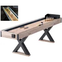 Vevor Shuffleboardbord, 2,7 meter LED-belyst shuffleboard för familjerum, 2-i-1 shuffleboard- och bowlingkombinationsset, med reptålig spelplan, ben, 8 puckar, bowlingset, vax, borste