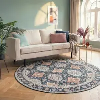 FRAAI Rund vintage matta | Imagine Oriental blå hos Volero | Ø 120 cm | Polyester | Symmetrisk | Rund | Låg lugg