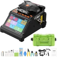 Vevor Fiberfusionsskarv 6 motorer, kärn- och manteljusteringsfiberoptisk skarv med 6 sekunders snabb skarvning och 13 sekunders uppvärmning, 5" LCD-skärm, 3-i-1-fiberhållare, 7800 mAh batteri för SM M