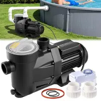 Vevor Poolpump, 1300 W, 28 800 l/h maxflöde, en hastighet, poolpump, AC 220–240 V, 2850 varv/min, 17 m maxtryck, med 24-timmarstimer och filterkorg, för ovanmarks- och nedgrävda pooler, bubbelpooler,