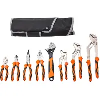 Vevor Tångset, 8 delar, högkolstål, 30,5 cm/25,4 cm/20,3 cm spårfogtång, 20,3 cm linjemanstång, 15,2 cm glidfogtång, 20,3 cm långspetsad tång, 15,2 cm sidavbitare, 25,4 cm skiftnyckel och verktygsväsk