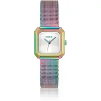 HUGO Hazel iridescent square watch with mesh bracelet