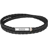 BOSS Double-braided black cuff with logo closure