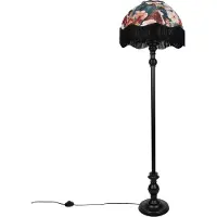 QAZQA Golvlampa svart med blommönstrad skärm och vit insida 45 cm - Classico
