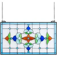 Vevor Glaspanel i målat glas, 664 x 402 mm, hängande överljuspanel i Tiffany-stil med kedja, stor horisontell rektangulär glaspanel i färgat glas, traditionellt konsthantverk för köksinredning