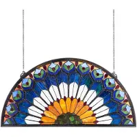 Vevor Glaspanel i målat glas, 913 x 465 mm, hängande överljuspanel i Tiffany-stil med kedja, stor halvrund glaspanel i målat glas, traditionellt hantverk för köksinredning
