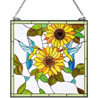 Vevor Glaspanel i målat glas, 502 x 520 mm, hängande överljuspanel i Tiffany-stil med kedja, stor vertikal rektangulär glaspanel i färgat glas, traditionellt konsthantverk för köksinredning