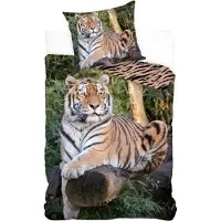 Licens Tiger sängkläder - 100% bomull - Barnsängkläder 140x200 cm - Liggande tiger