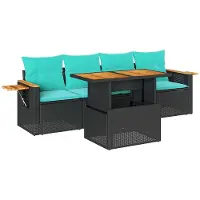 vidaXL Loungegrupp för trädgården med dynor 5 delar svart konstrotting