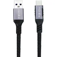 NÖRDIC 3m USB3.2 Gen1 USB-C till A nylonflätad kabel snabbladdning 3A 5Gbps Power Delivery PD 60W