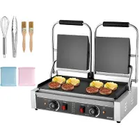 Vevor Kommersiell paninipress, 3600W elektrisk grill i rostfritt stål, dubbel tryckplatta, smörgåsmaskin med temperaturkontroll och platt emaljplatta, 485x230 mm, för hamburgare, nötkött etc.