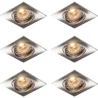 QAZQA Set med 6 Lutbara infällda spotlights stål fyrkantig - Edu