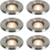 QAZQA Set med 6 utomhusmarkspotlights stål 11 cm IP67 - Basic Round