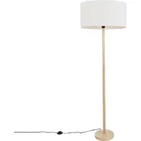 QAZQA Golvlampa i trä med oval vit linneskärm 50 cm - Mels