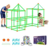 Vevor Fort byggsats för barn, 140 delar lysande STEM-byggleksaker, pedagogisk present för 4 5 6 7 8+ år gamla pojkar och flickor inomhus utomhus lektält byggleksaker med 96 stavar och 44 bollar