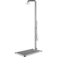vidaXL Trädgårdsdusch med grått golv 230 cm rostfritt stål
