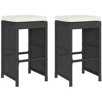 vidaXL Barstolar trädgård kuddar set om 2 svart flätad plast, stool, utomhus barstol, barstol, 368686