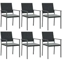 vidaXL Trädgårdsstolar 6 st med dynor svart 54x62,5x89 cm konstrotting
